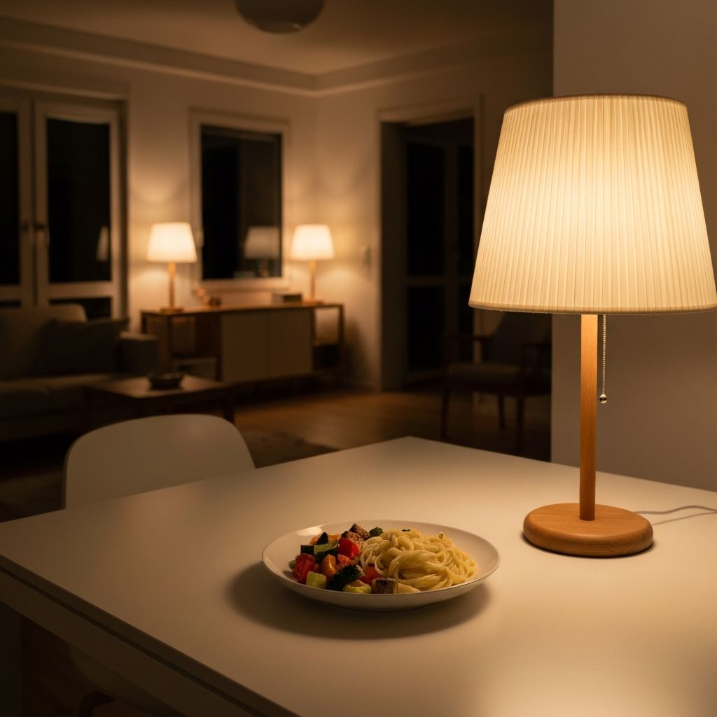 Lagan večernji obrok u modernom apartmanu sa toplim osvetljenjem